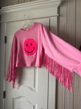 Pink Smile Fringe Sweatshirt